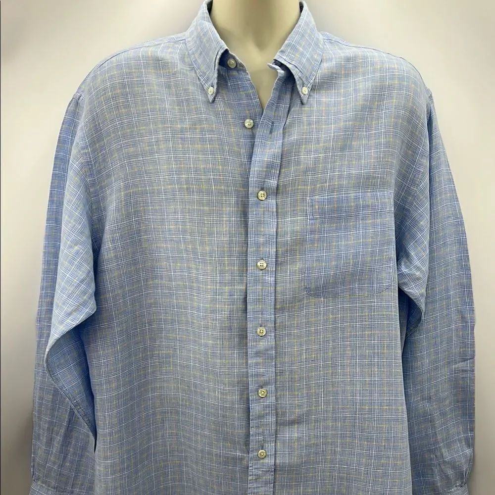 Brooks Brothers Linen Blue Casual Button Down Shirt